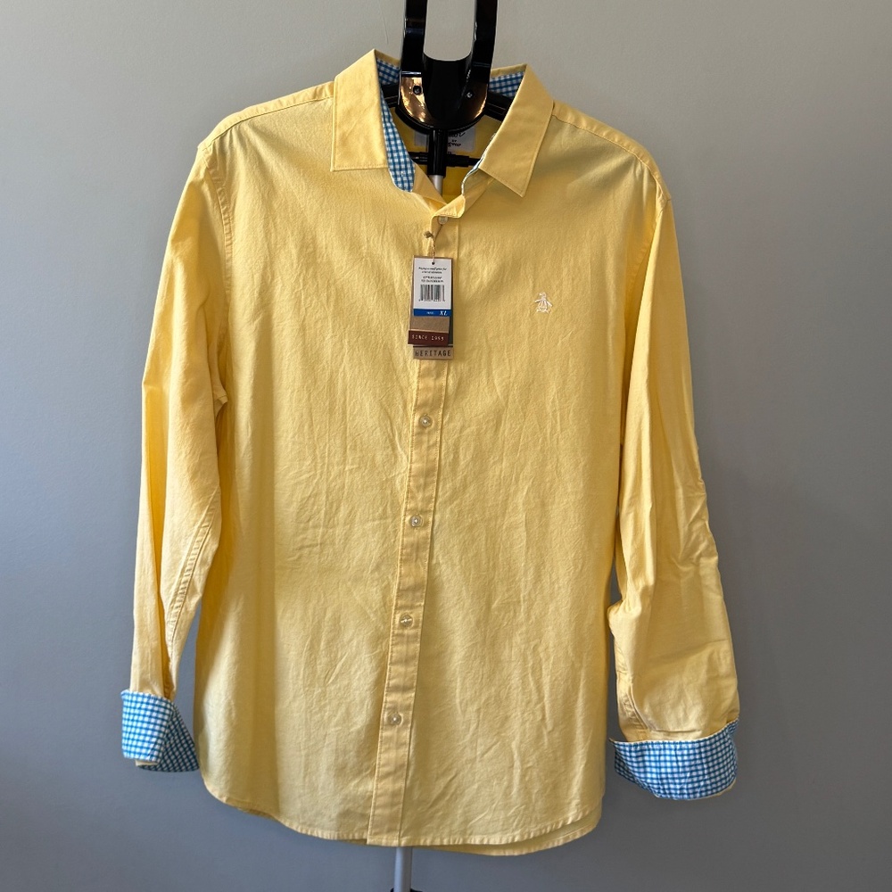 Original Penguin Heritage Slim Fit Button-Down Shirt – Dandelion Yellow – XL (NW